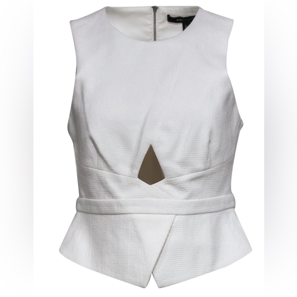 BCBG Max Azria - White Textured "Elley" Peplum Tank W/ Cutout